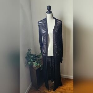 No Boundaries nwot black size large Juniors’ Open Front Crochet knit Duster cove
